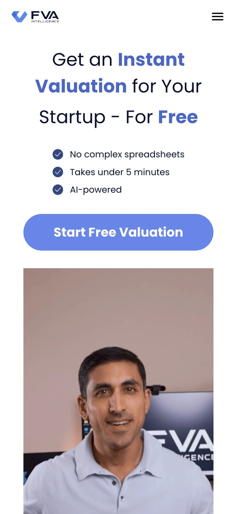 Startup valuation product shown in a clean mobile layout.